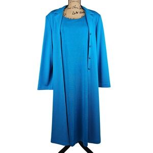 Vintage Leslie‎ Fay Dresses Women's 2 Piece Dress and Jacket Set Size 16 Blue